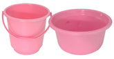 Kuber Industries 2 Pieces Plastic Bucket & Tub Set (Pink)
